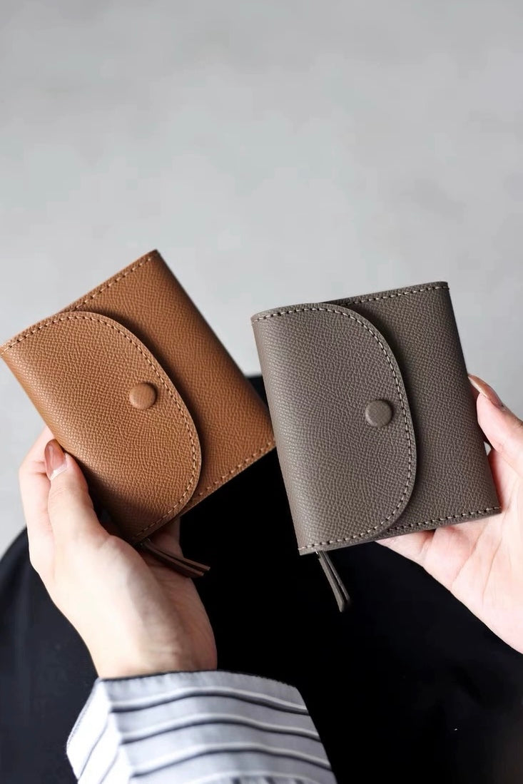 Button Flap Coin Wallet - Taupe Leather