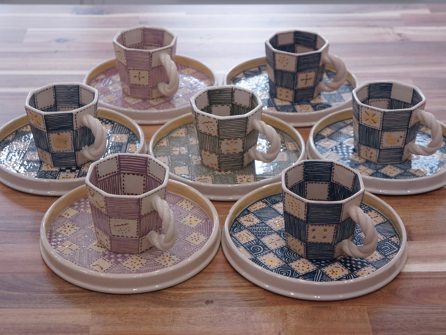 Jingdezhen | Gutou | Chessboard Pattern Mug & Saucer Set Blue