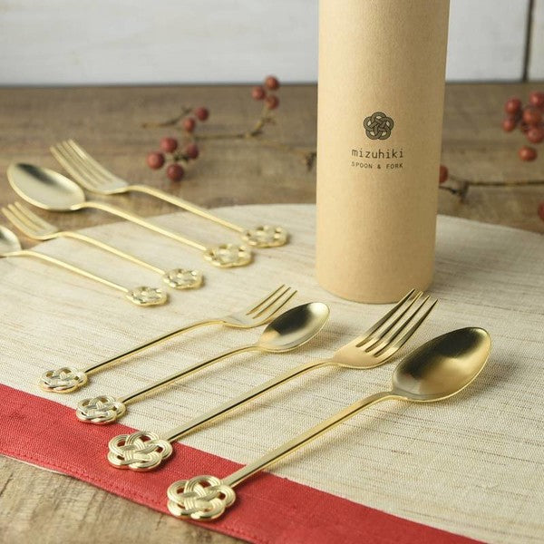 Tsubamesanjo | Mizuhiki Knot Fork & Spoon (Gold)