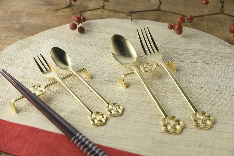 Tsubamesanjo | Mizuhiki Knot Fork & Spoon (Gold)