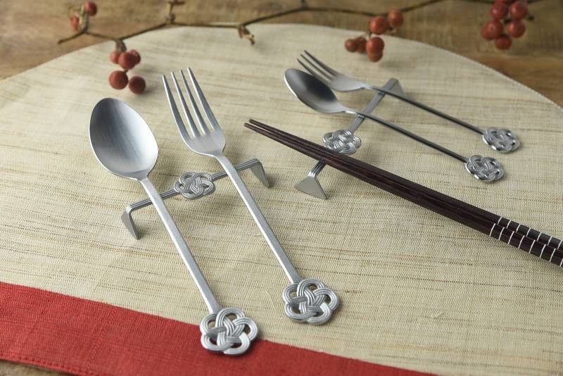 Tsubamesanjo | Mizuhiki Knot Fork & Spoon (Silver)