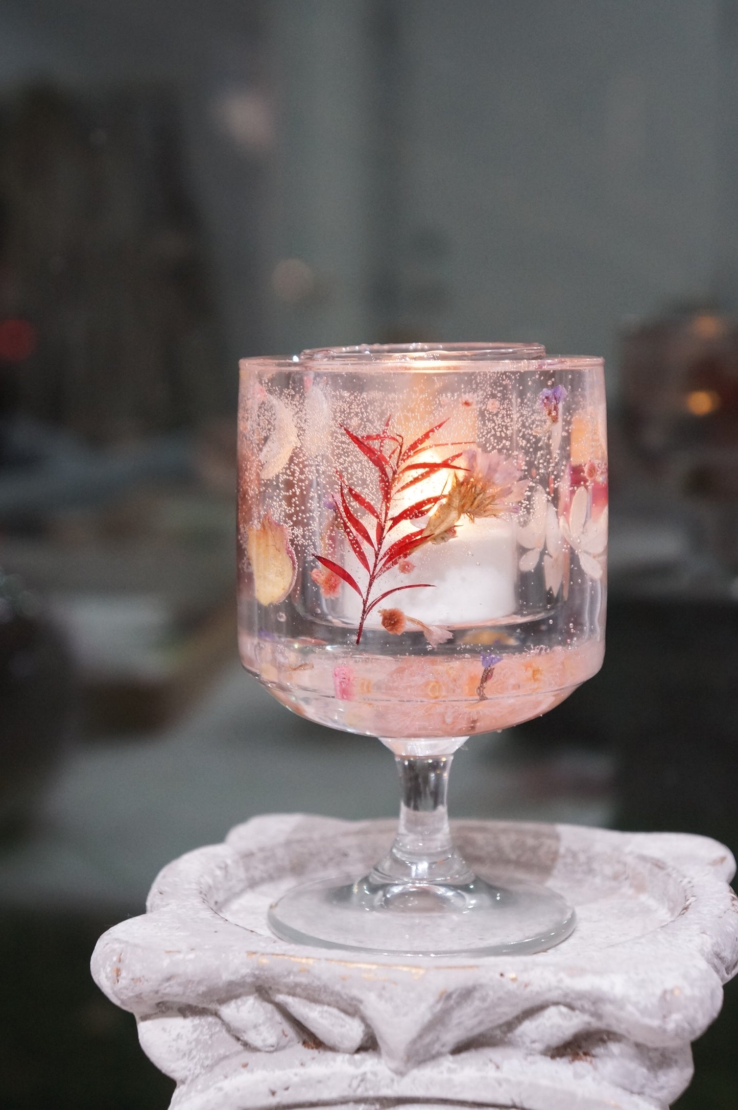 Crystal Dried Flower Candle Holder with Tealight Candles