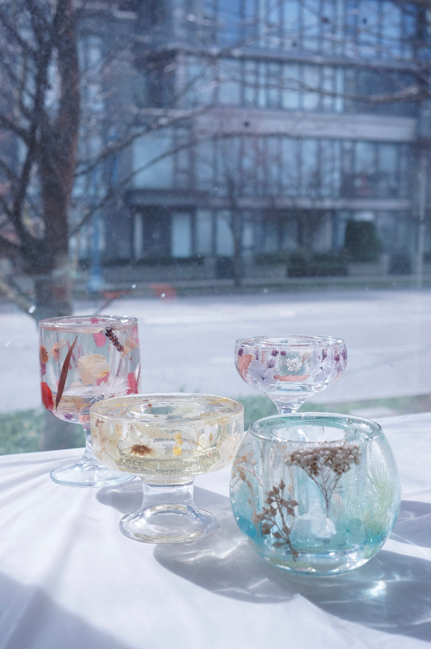 Crystal Dried Flower Candle Holder with Tealight Candles