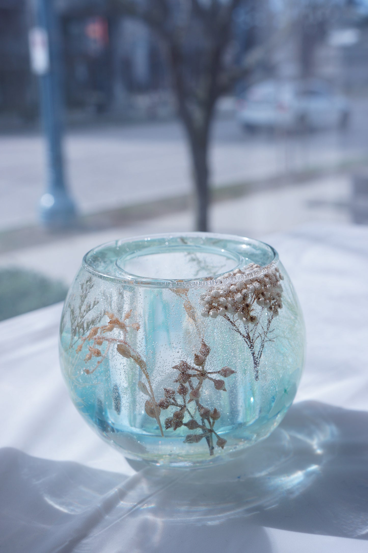 Crystal Dried Flower Candle Holder with Tealight Candles