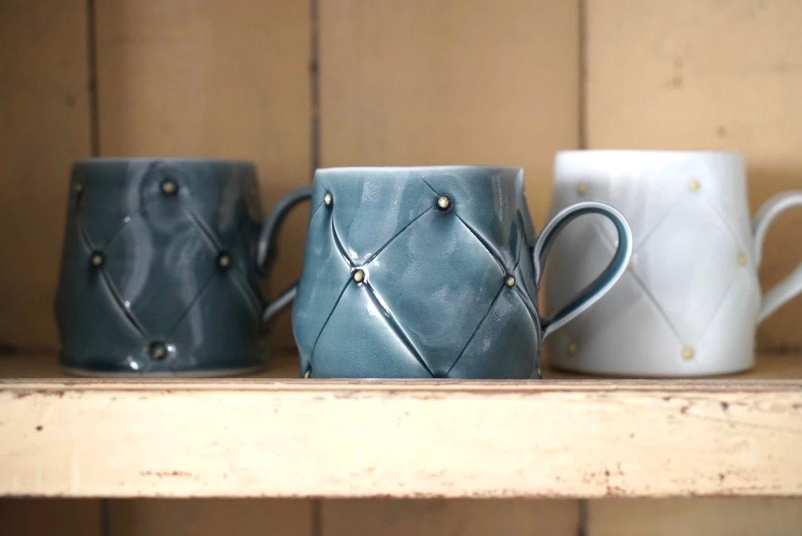 Jingdezhen | Daojin | Diamond Pattern Leather Style Mugs (2 Colors)