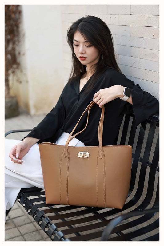 Twist Buckle Tote Bag with Detachable Sleeve Bag