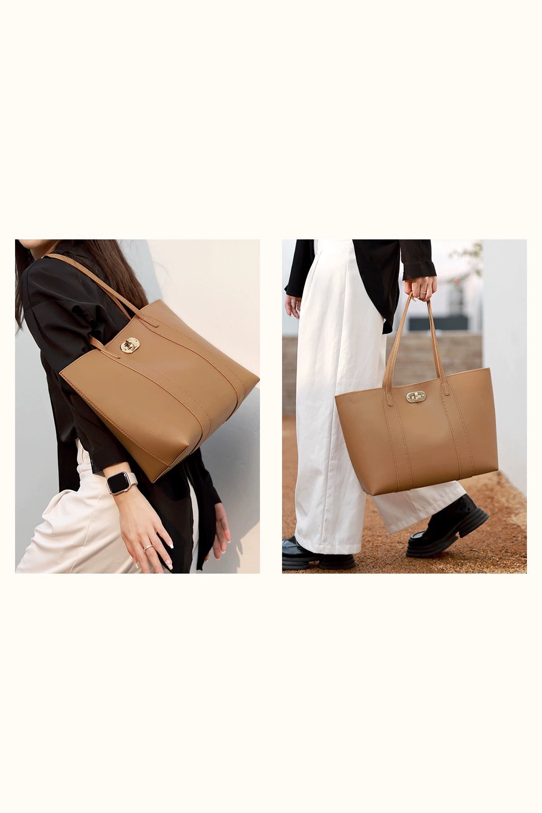 Twist Buckle Tote Bag with Detachable Sleeve Bag