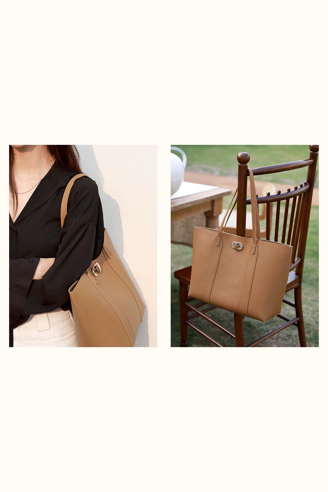 Twist Buckle Tote Bag with Detachable Sleeve Bag