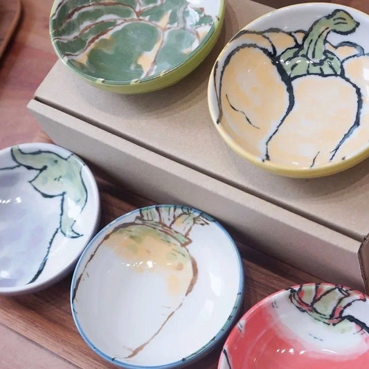 Mino Ware | Seodongyao | Hand-Painted Vegetables Mini Dish Set