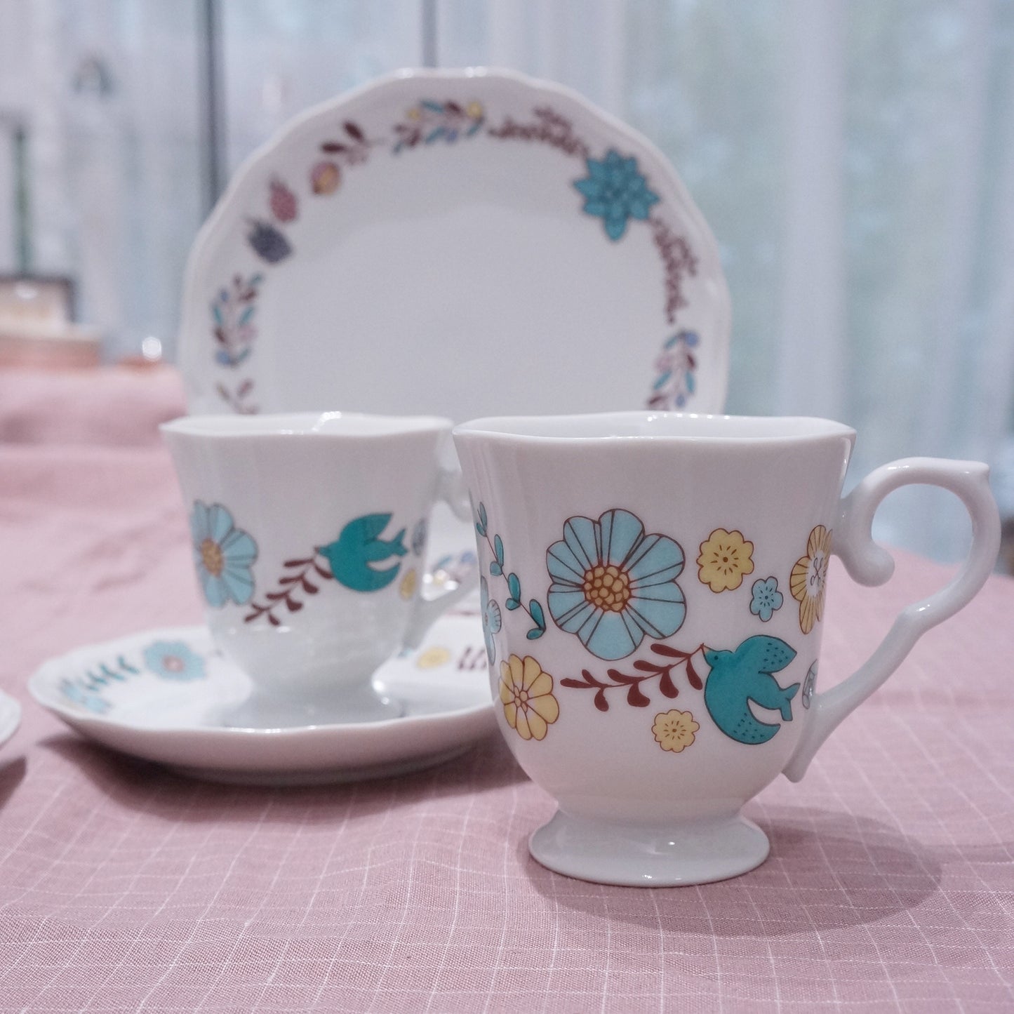 Kutani ware | Bird & Flower Series Cup&Saucer Blue