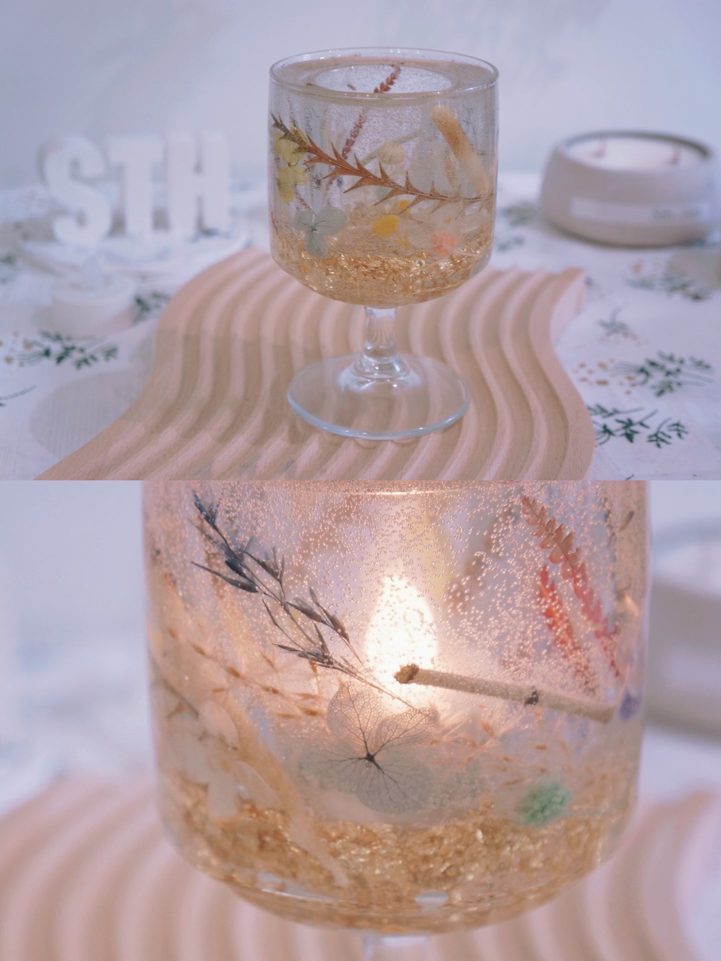 Crystal Dried Flower Candle Holder with Tealight Candles