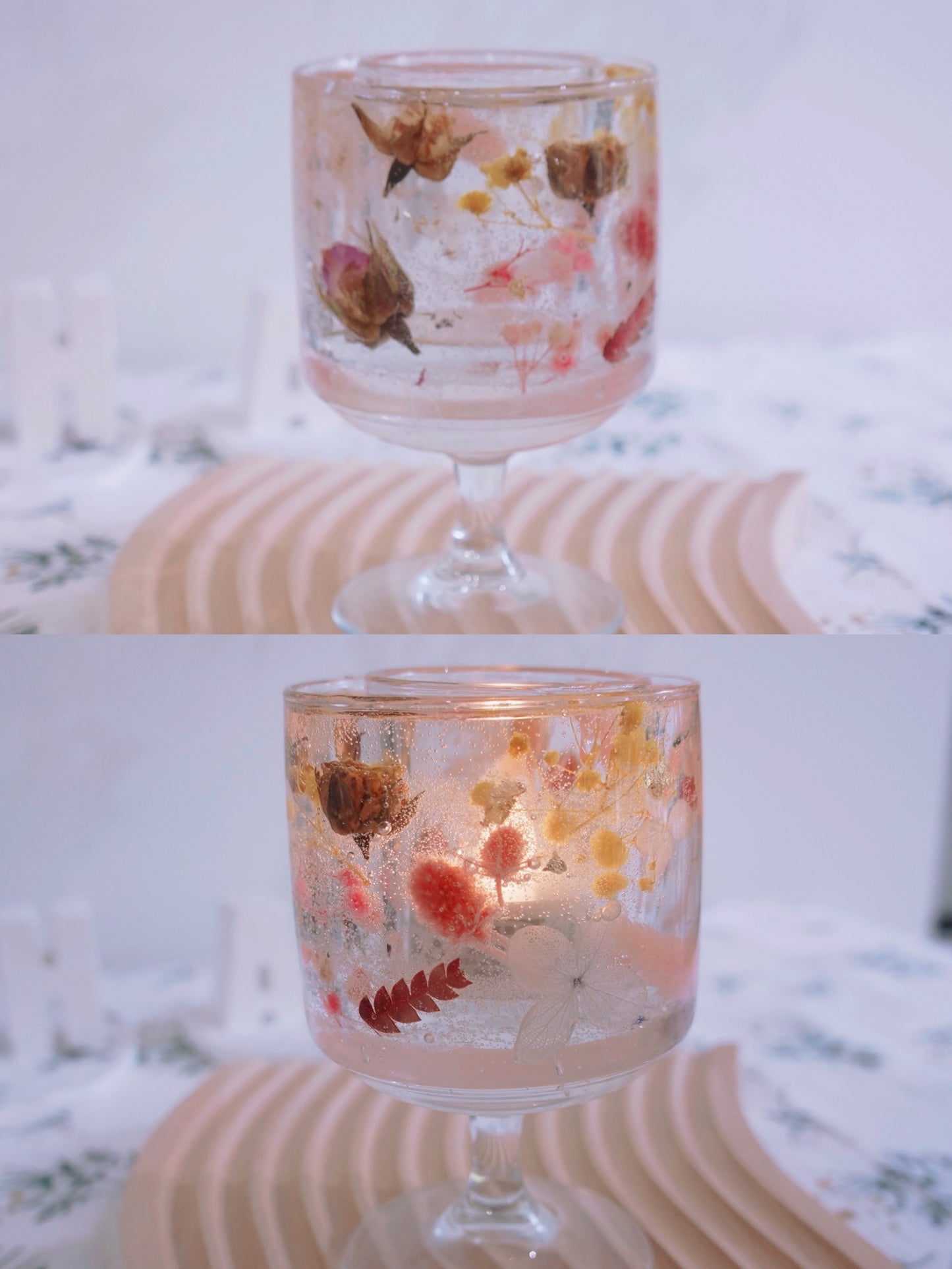 Crystal Dried Flower Candle Holder with Tealight Candles