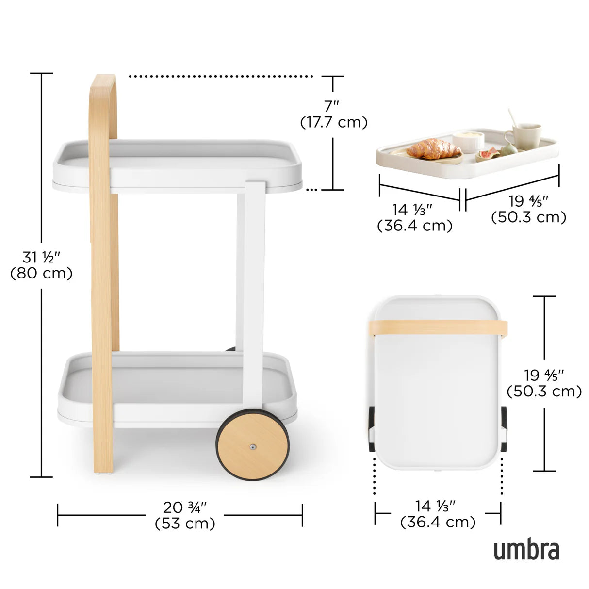 Umbra | Bellwood Bar & Serving Cart - White Natural (Pick up & Delivery Only)